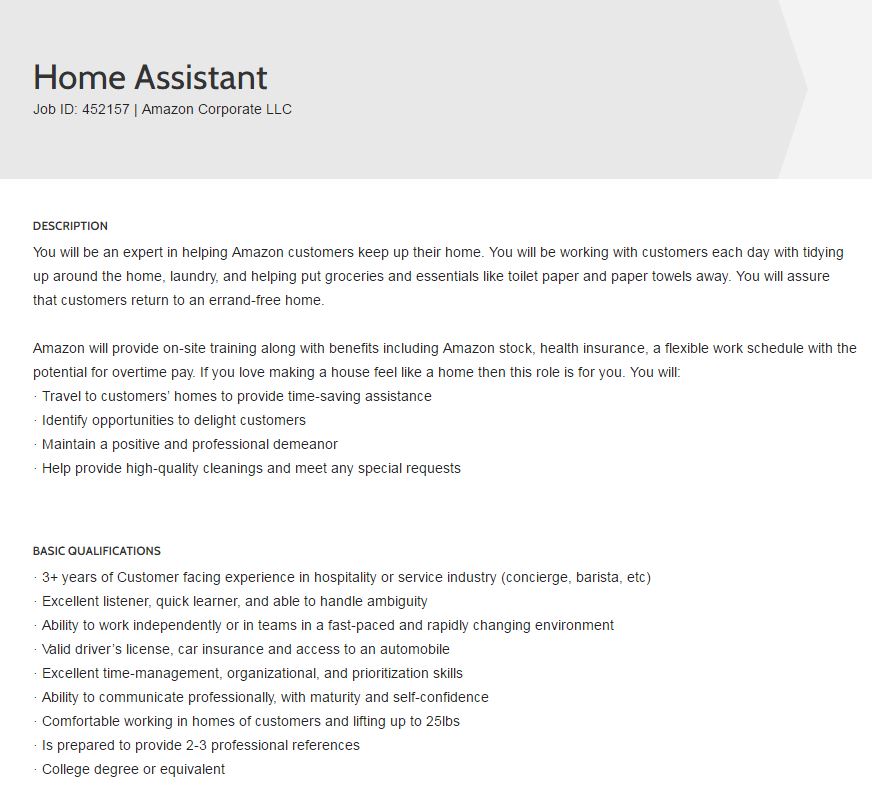  On the lookout for 'Home Assistants' ... Amazon Seattle advertises position that will see employees help out around the house