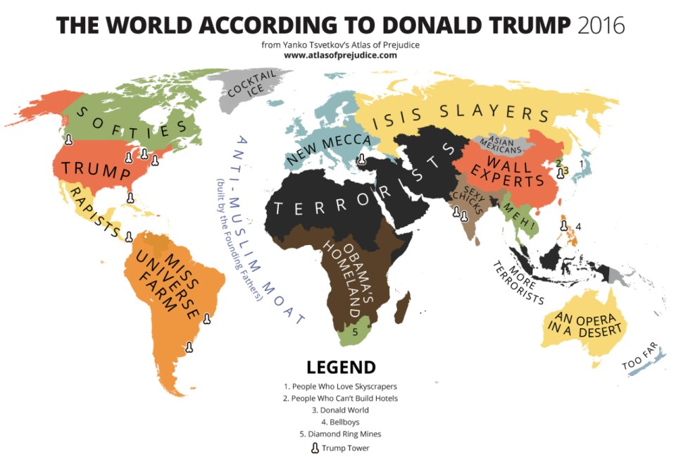  The funny map pokes fun at Trump's controversial views and policies