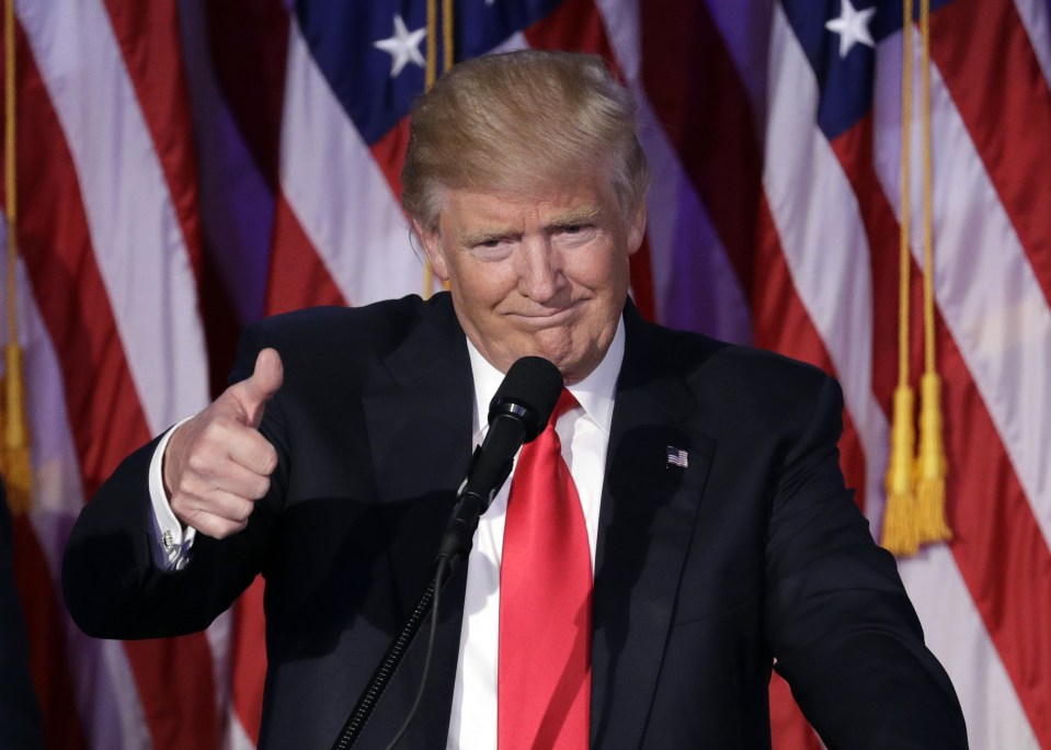  President Donald Trump gives his acceptance speech during his election night rally, having committed to revoking Obamacare