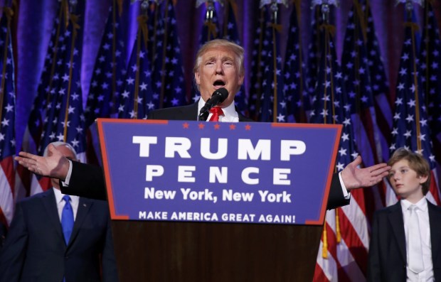 Republican U.S. president-elect Donald Trump speaks at his election night rally in Manhattan, New York