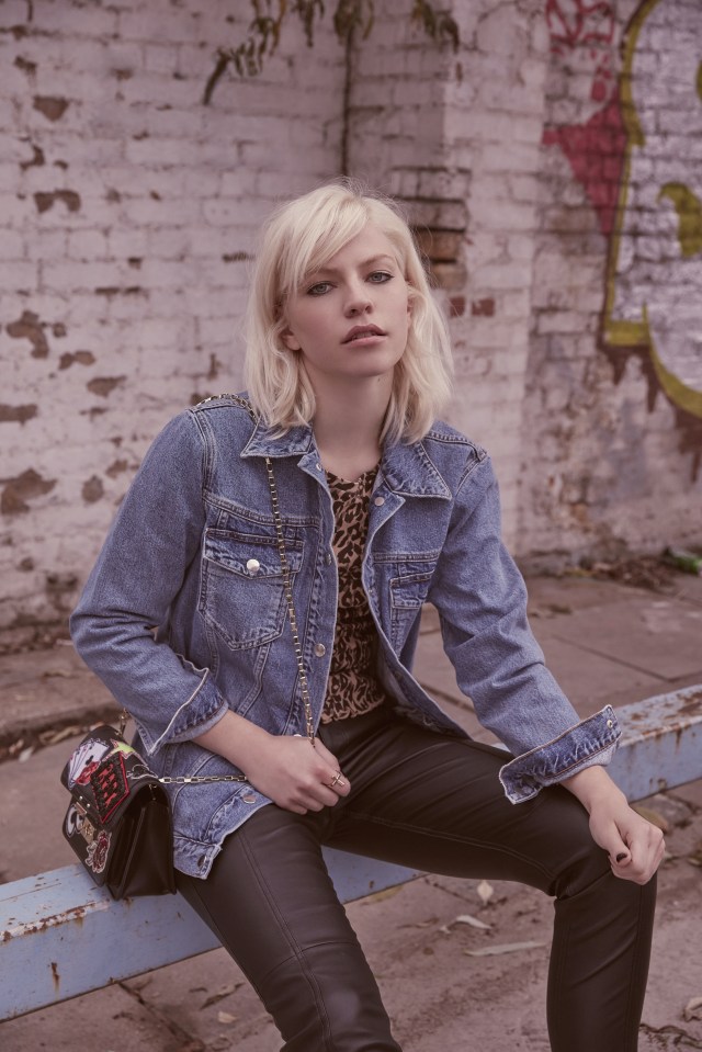 Leopard-print top, £17.50, Marks & Spencer; leather trousers, £149.99, H&M; denim jacket, £18, Primark; bag, £32, Topshop; ring, £2.99, New Look.