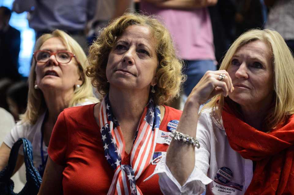  Democrats watch live coverage of the US elections at an event in Hong Kong