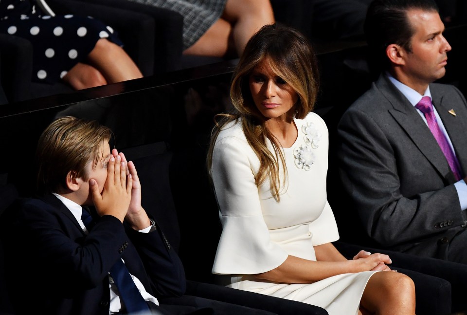  He was given a scolding look by his mum Melania at Trump's acceptance speech in November