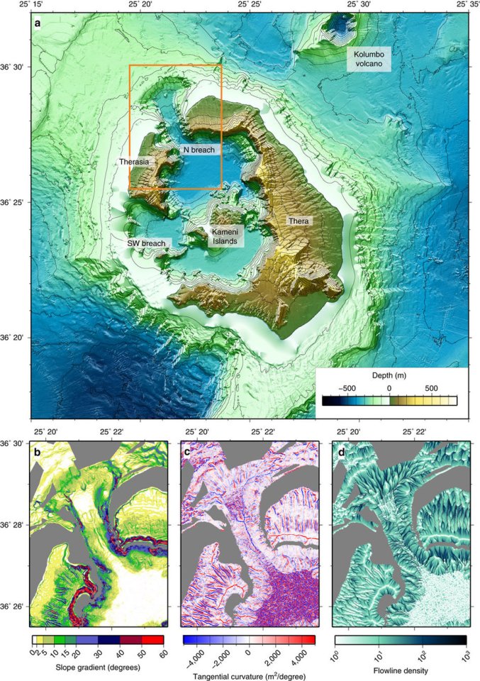 This diagram shows post-eruptive flooding of Santorini caldera and implications for tsunami 