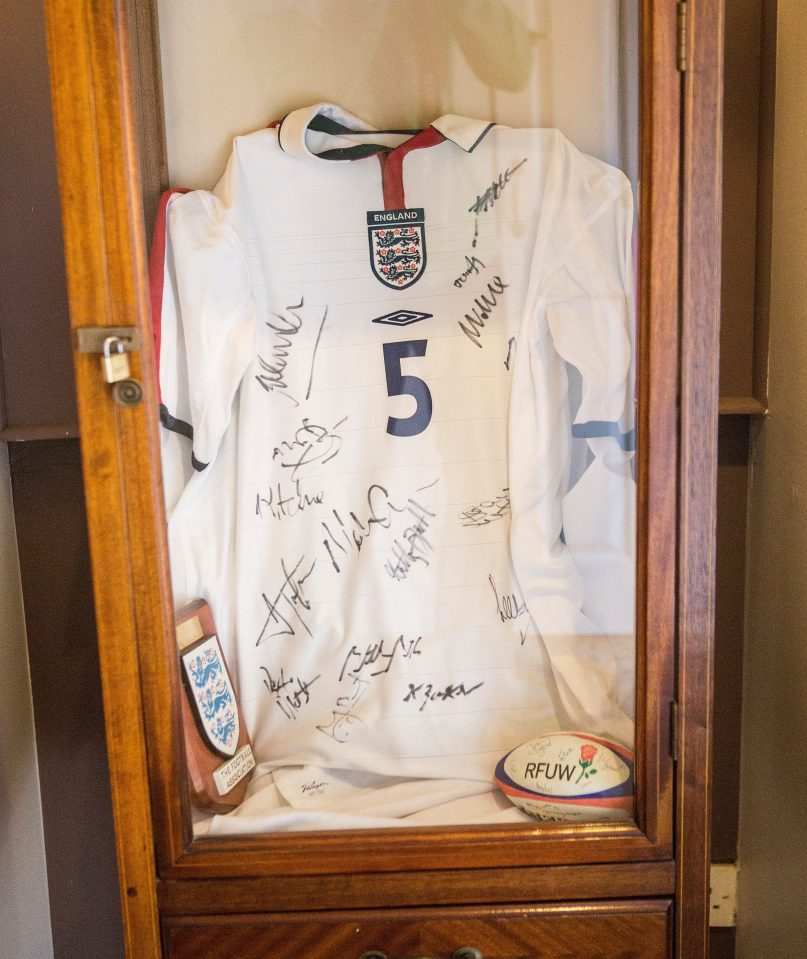 A signed England shirt adorns the wall of the hotel