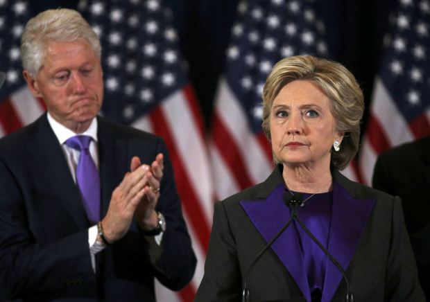 Hillary Clinton addresses her staff and supporters about the results of the U.S. election at a hotel in New York