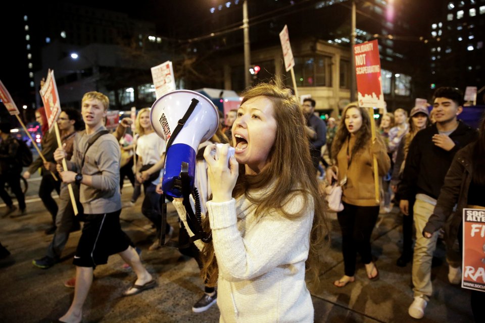  People march in protest to the election of Republican Donald Trump as the president of the United States in Seattle