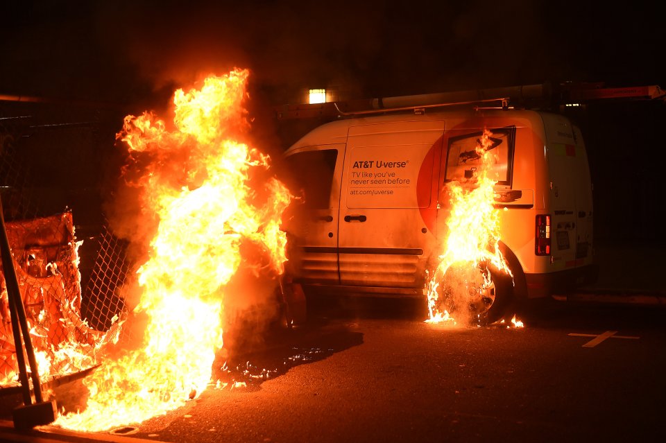  A van burns in California after a rioter set it alight