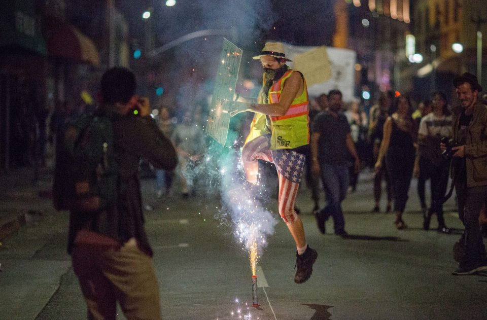  Fires were started in the street and fireworks were set off in one of the most dramatic nights in recent US history