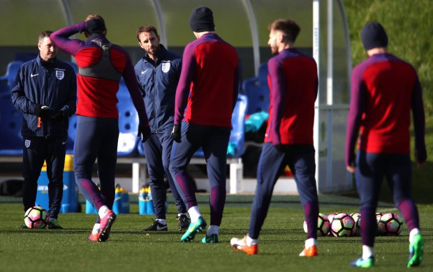 Gareth Southgate and coach Steve Holland lead England through late preparations ahead of facing Scotland