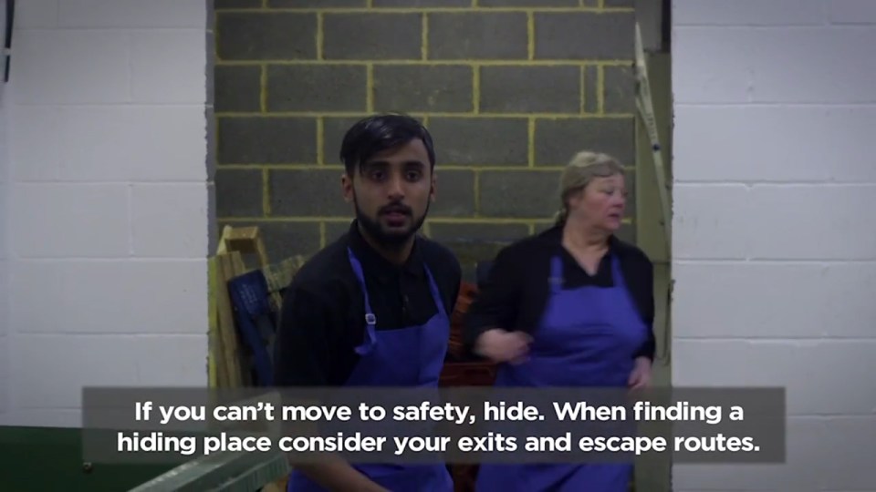  When choosing your hiding place you should consider escape routes and aim to have a physical barrier between yourself and the gunman