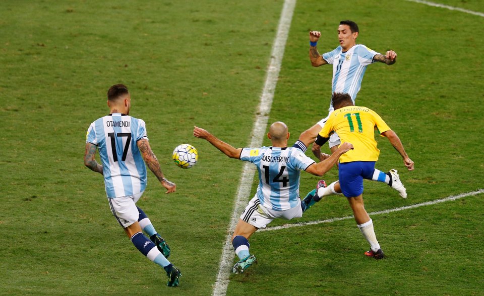  Liverpool's Philippe Coutinho fired Brazil ahead in the 25th minute