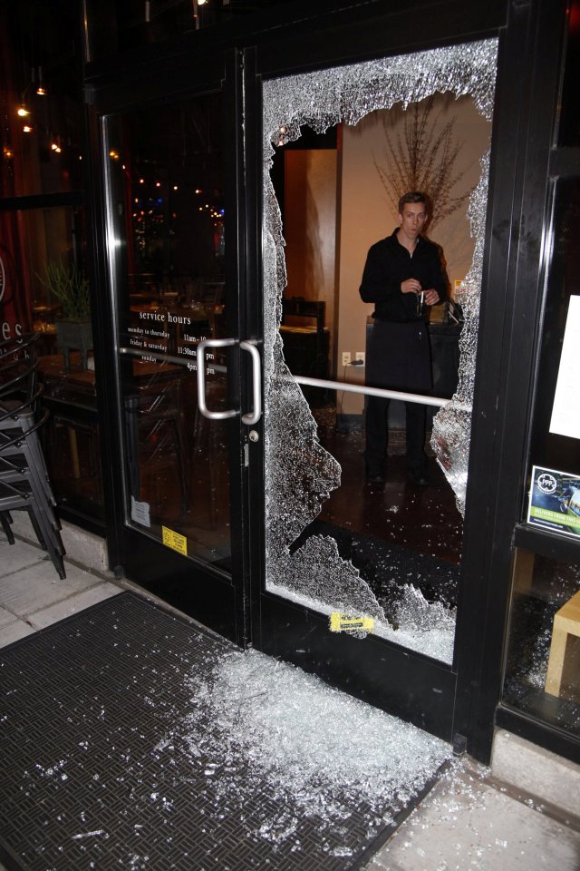  This window was shattered by a protester furious at Trump's rise to power