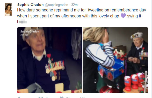  Sophie defended her tweet and insisted she has supported the Poppy Appeal throughout