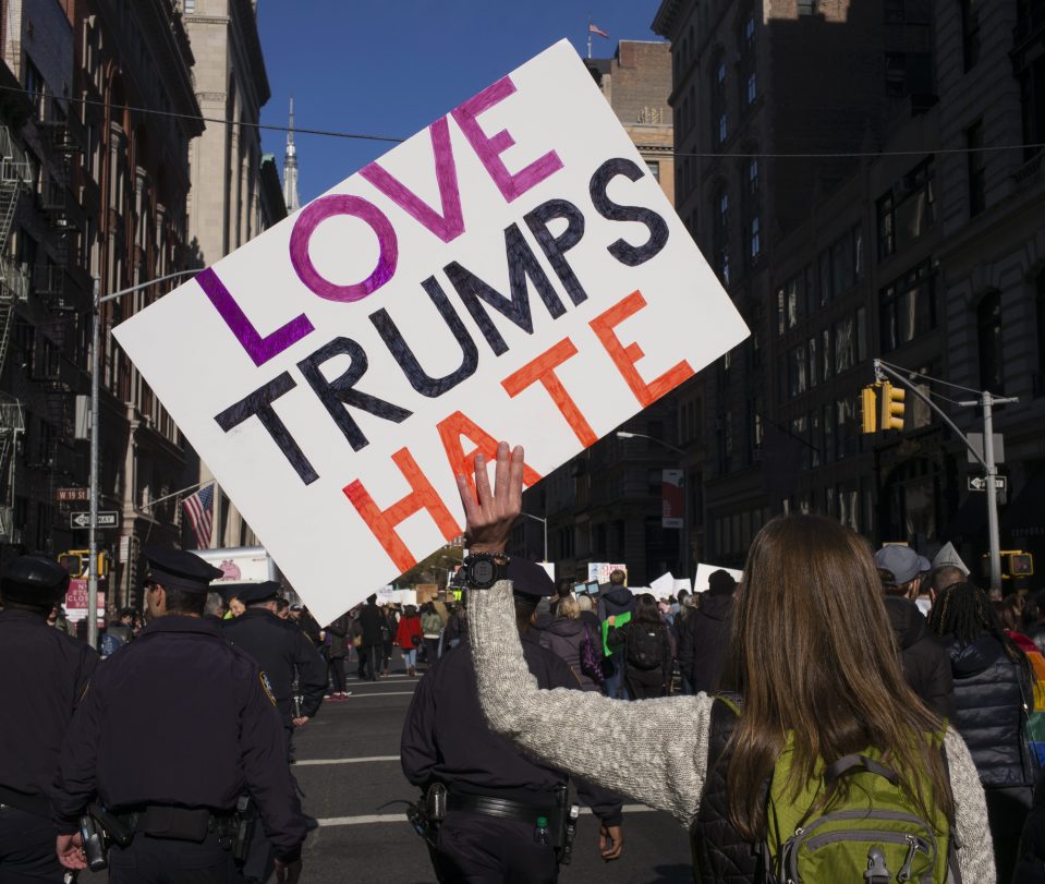  He appeared to be appealing to those who have marched in protest since his election