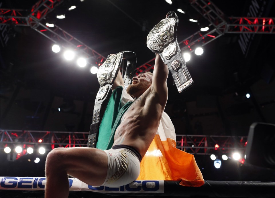 Conor McGregor celebrates his victory over Eddie Alvarez earlier this month