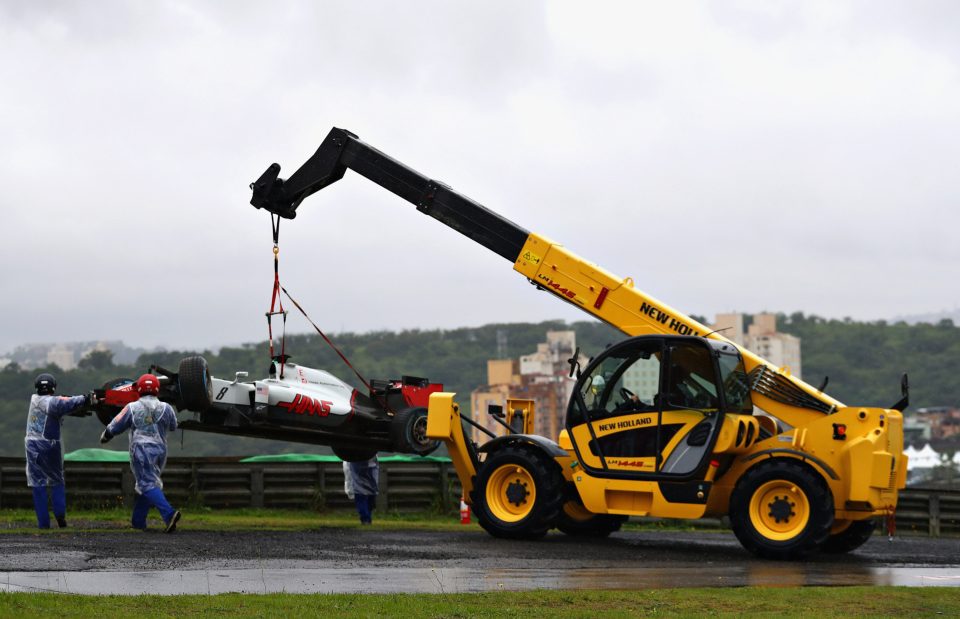 Romain Grosjeans car was towed in a chaotic race