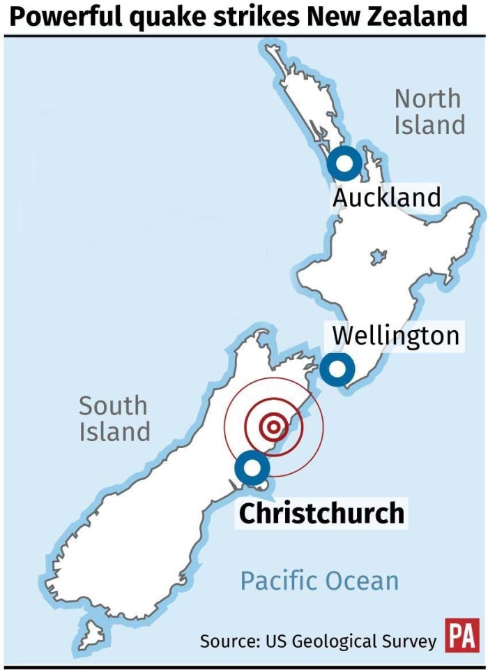  The earthquake occurred near Christchurch on the South Island