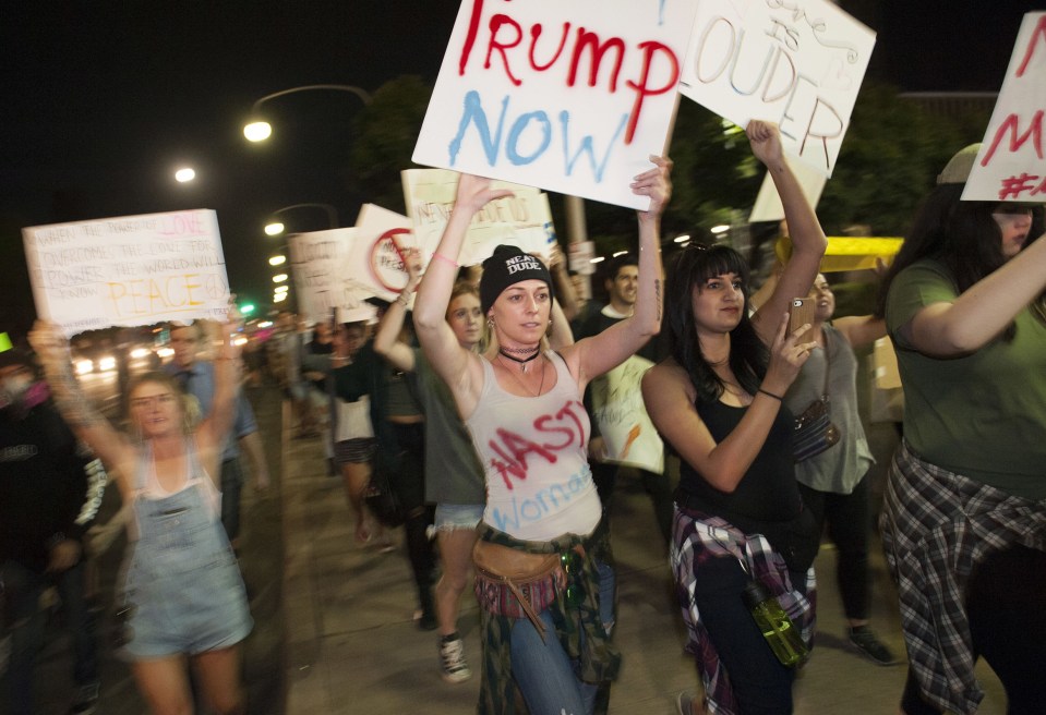  People protest over the election of Trump as president in Santa Ana, California