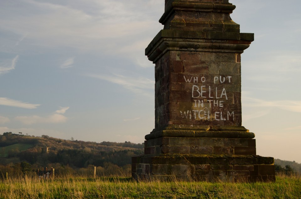  Grafffii on an Obelisk on Wychbury Hill close to Clent Hills in Worcestershire