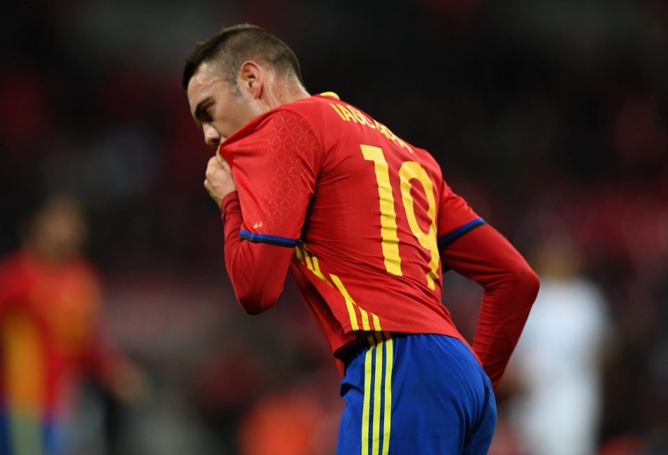  Iago Aspas scores Spains first and sets them on their way to grabbing a 2-2 draw at Wembley