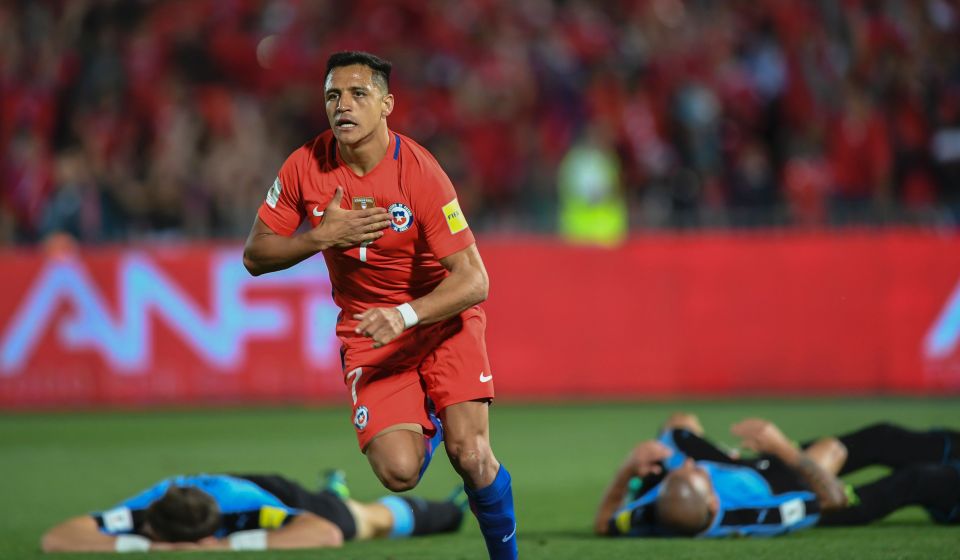 Alexis Sanchez celebrates after he scores for Chile 