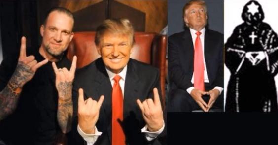  Trump is also accused of using devil worship signs. With Apprentice star Jesse James.