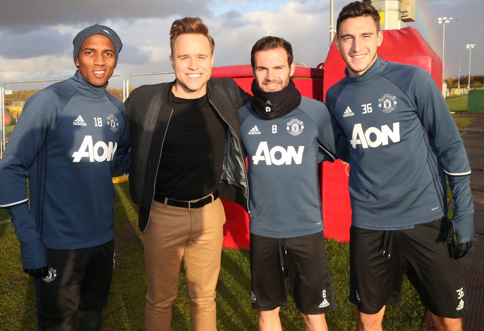 Ashley Young, Juan Mata and Matteo Darmian meet Murs