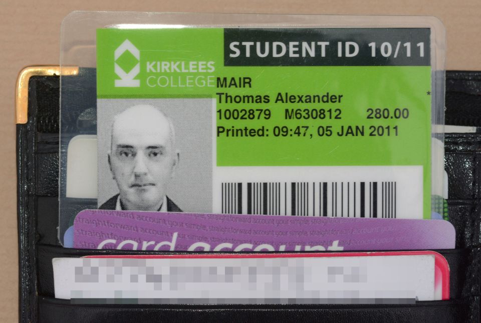  A black wallet containing Thomas Mair's student ID card was among the items recovered by police