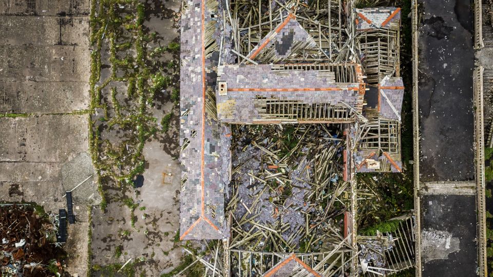 An aerial view of extensive damage on Birnbeck Pier