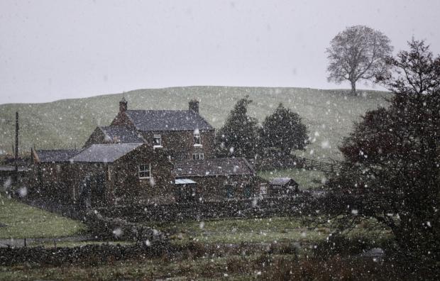 Snow begins to set in Holwick, Middleton-in-Teesdale, Co Durham