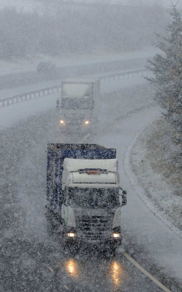 Heavy snow fall on the M74 near Abington, South Lanarkshire