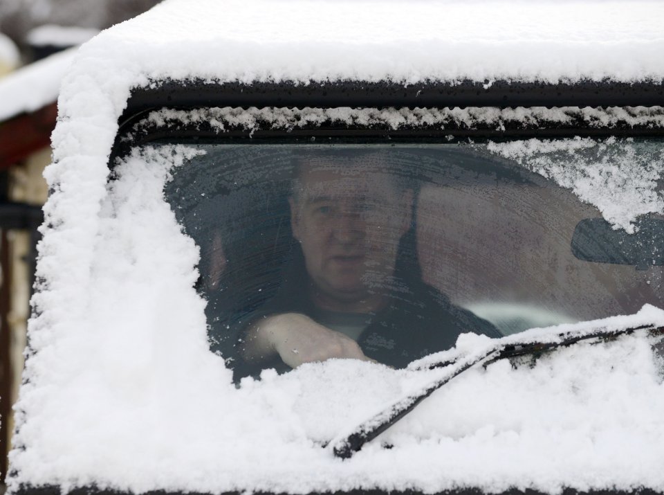 A driver tackles the icy roads in Leadhills, South Lanarkshire