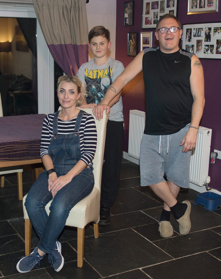 Joanne Rutter with Stephen and son Sam in the room where they recreated a Donald Trump photo