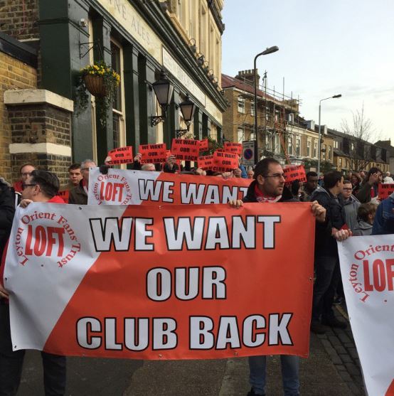 Fans from Leyton Orient marched from a pub in Leyton towards their ground recently