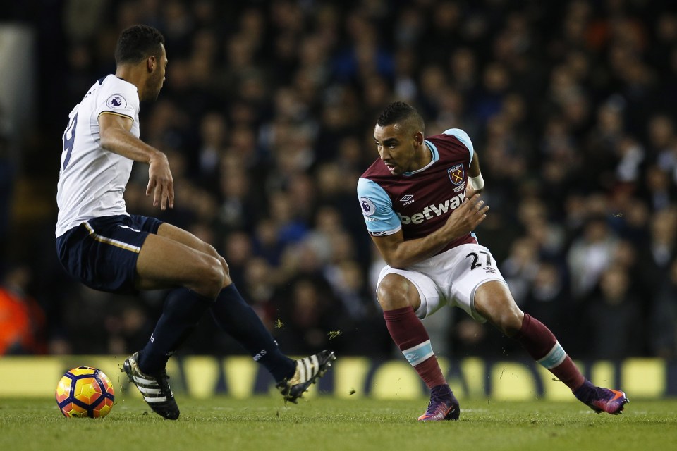 Payet in action during the Hammers 3-2 defeat to Spurs last weekend