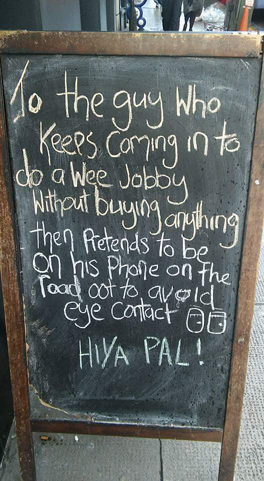  Staff at Rufus T Firefly pub wrote this passive aggressive note on their blackboard