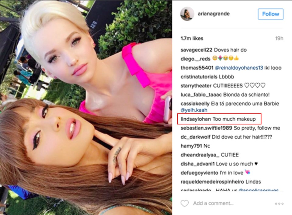  Lindsay really wanted people to know what she thought of Ariana's makeup