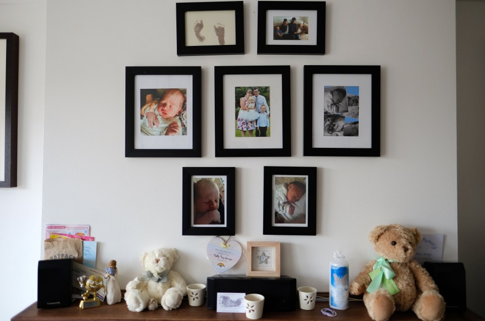  A collection of photographs of Charlie on display in the family's home