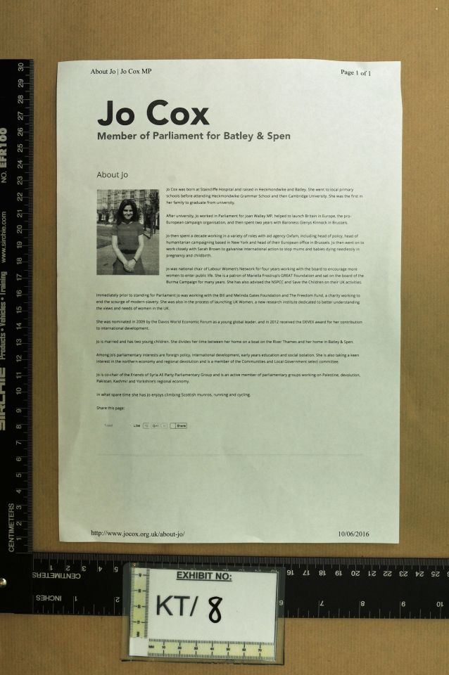  A police search uncovered a dossier on Jo Cox and her political history