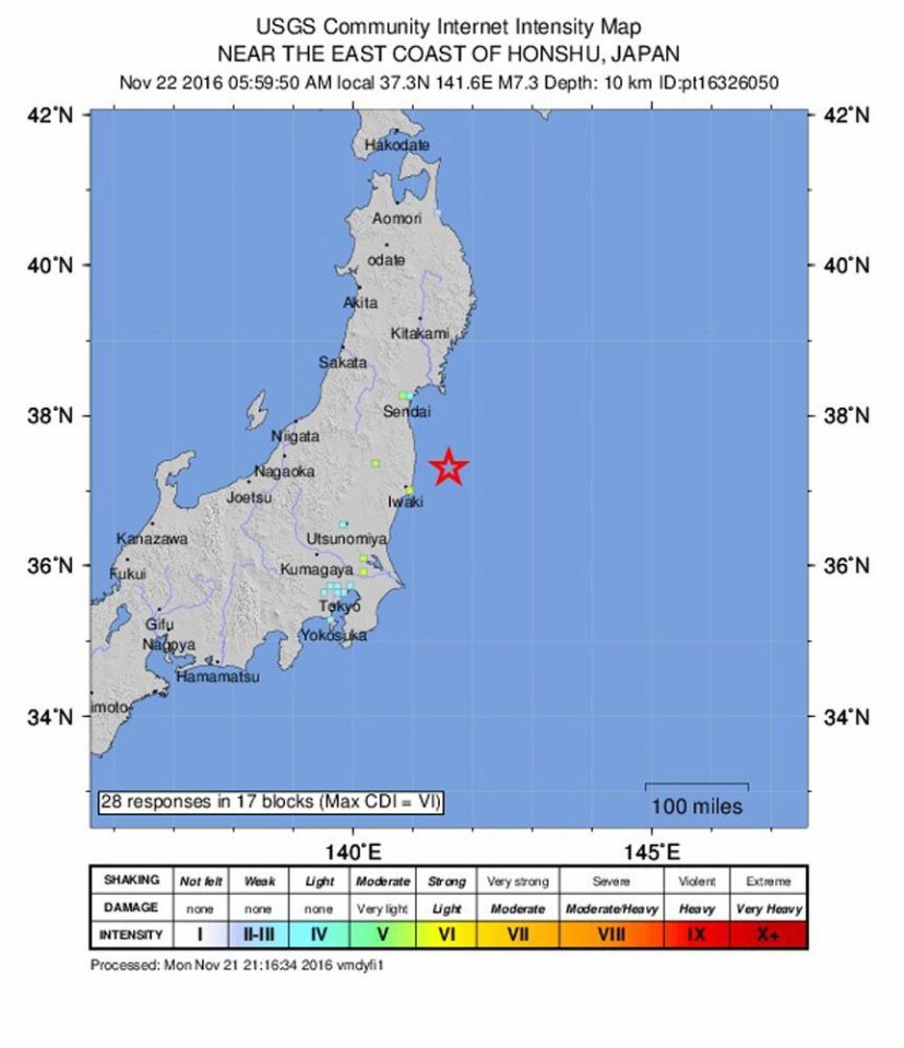 Earthquake off east coast of Japan