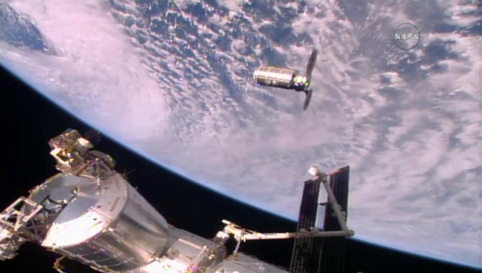  Contact was lost with the craft six minutes after take off - pictured is the Cygnus cargo ship slowly approaching ISS