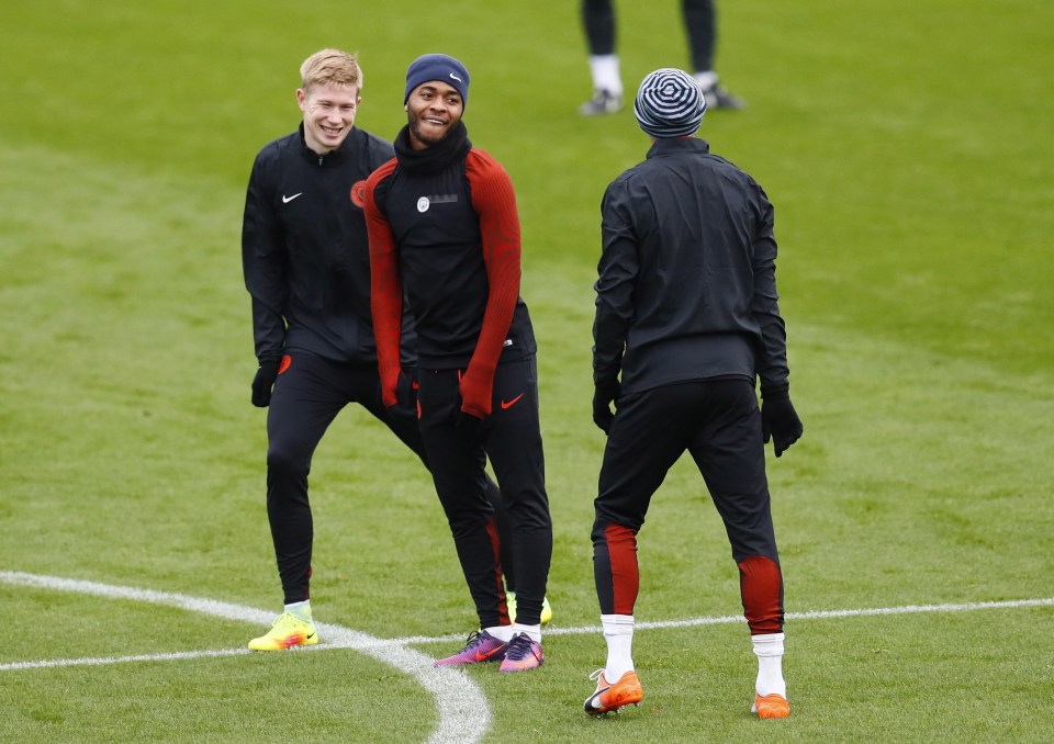 Manchester City's Raheem Sterling and Kevin De Bruyne looked in a jubilant mood