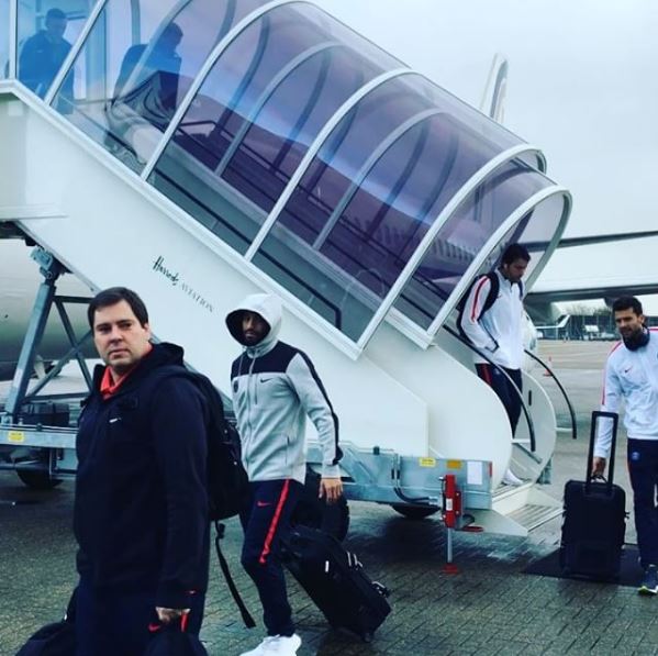  Paris Saint-Germain players arrive in London without Serge Aurier today