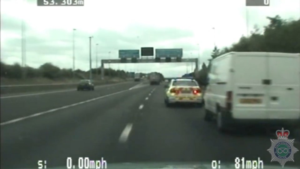 The 80mph chase was caught on police dashcam footage