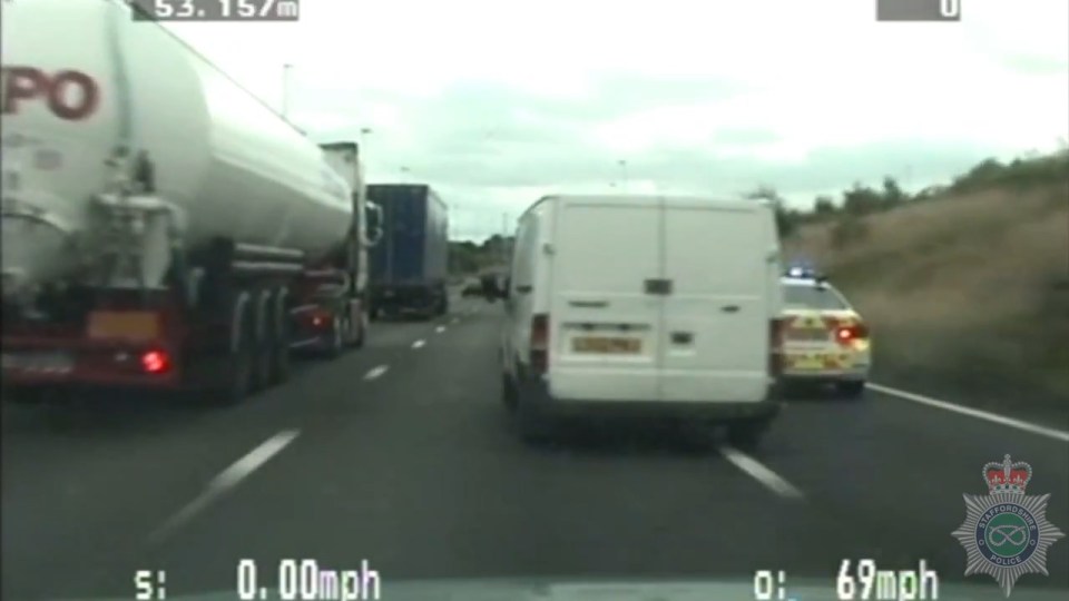 The van could be seen swerving erratically on the road during the 30-mile chase