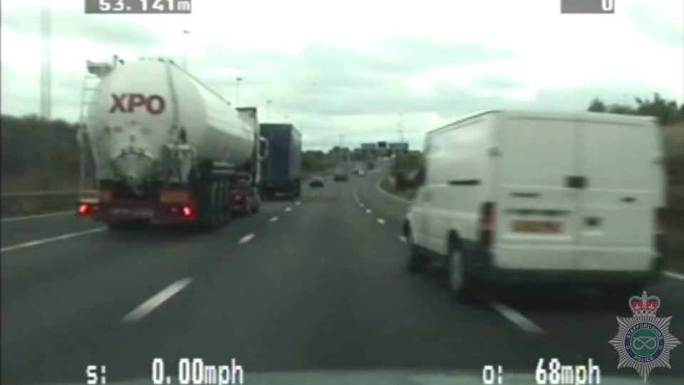 The van got close to a large truck with the high speed chase going through Staffordshire and Cheshire