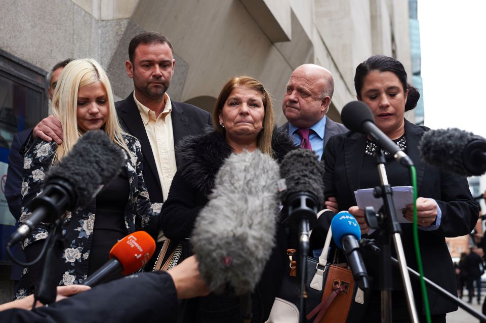 Jack Taylor's family outside the Old Bailey in London after Stephen Port was convicted of his killing today