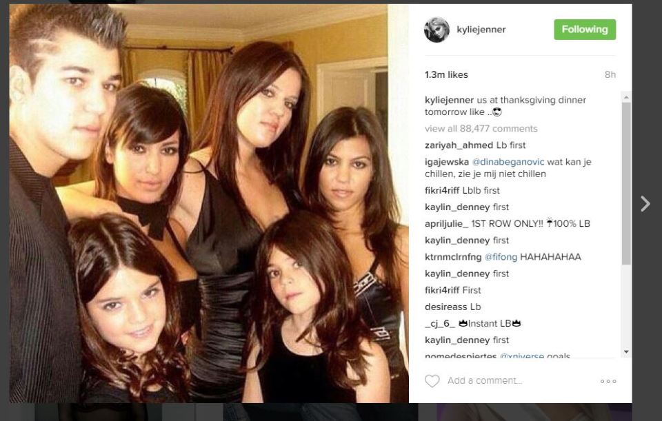  Kylie also shared a throwback from a Kardashian Thanksgiving