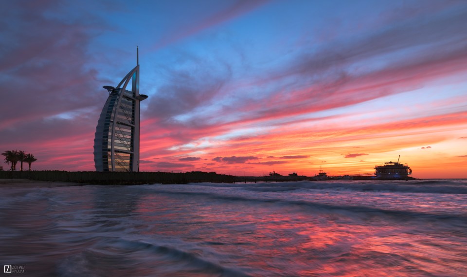 Luxury... The seven-star Burj Al Arab Hotel looms above the ocean